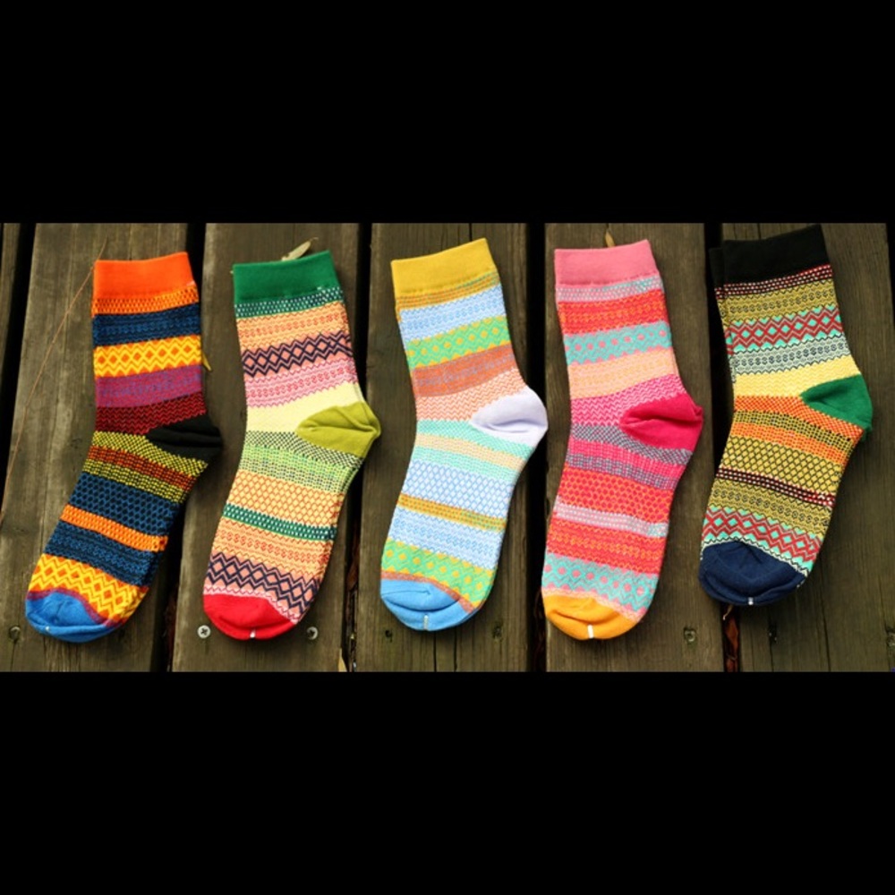 BNWT Vintage Style Stripe Cotton Crew Socks - 5 pr